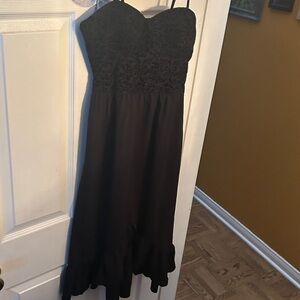 Black Strapless Dress with Lace Bodice